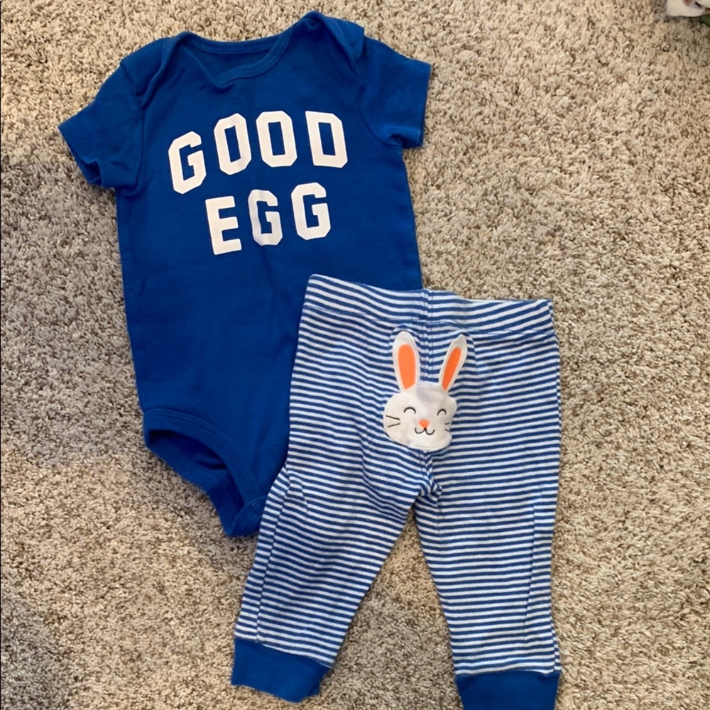 Carter’s Blue 'Good Egg' Onesie and Striped Bunny Pants Set 6 Months